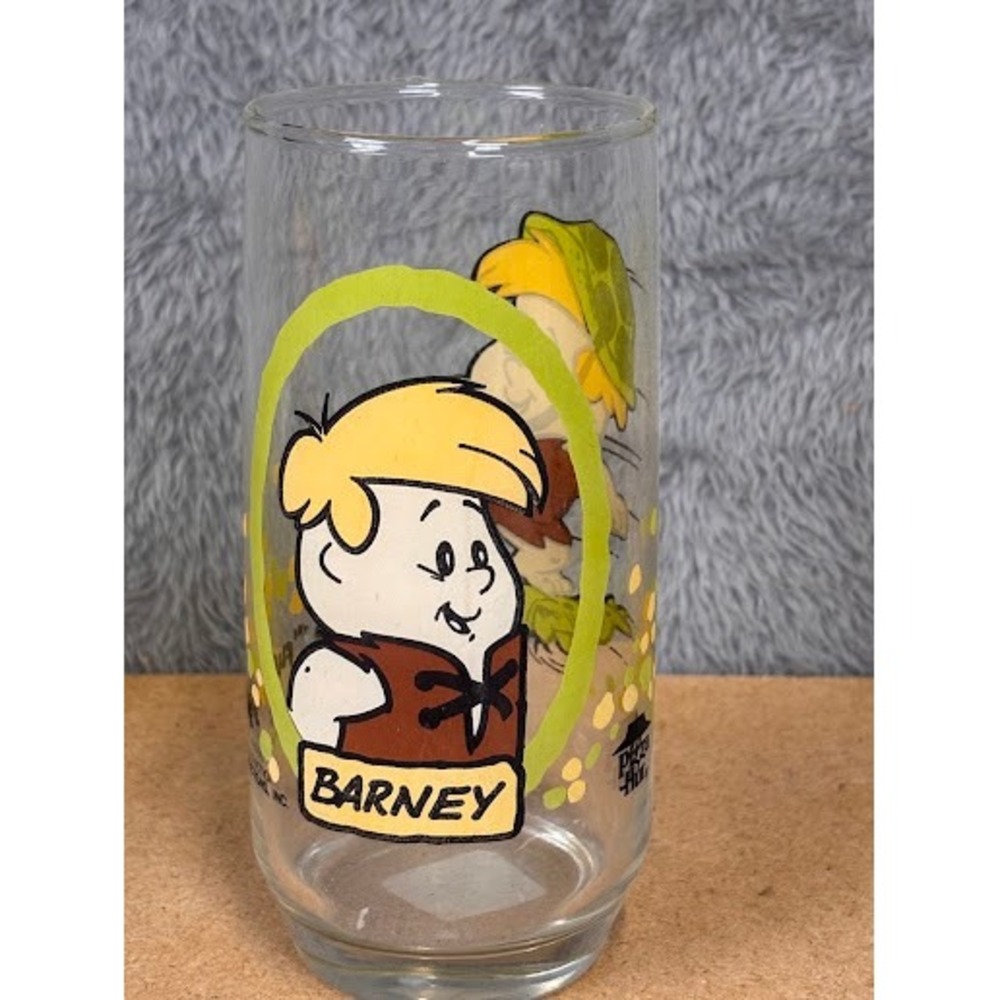 Vintage 1986 Pizza Hut The Flintstone Kids Barney Glass Hanna-Barbera Promo